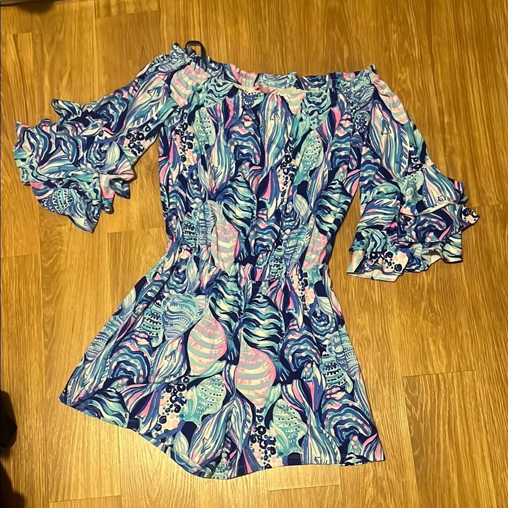 Lilly Pulitzer Blue and Pink on or Off-Shoulder Romper size small